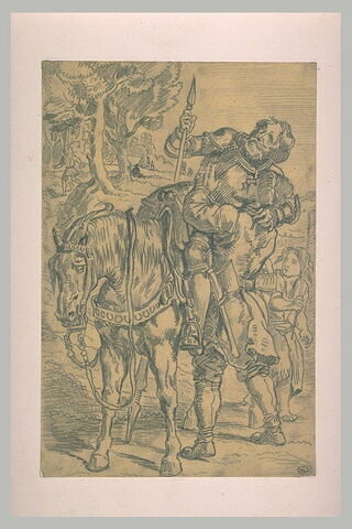 Cavalier en armure secouru par un paysan, image 2/2