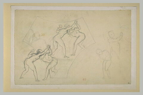 Etudes de jeunes filles luttant, et personnage fouettant un enfant, image 2/2