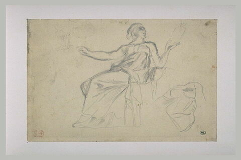 Femme, assise, drapée à l'antique, et tenant un livre : Sapho, image 2/2