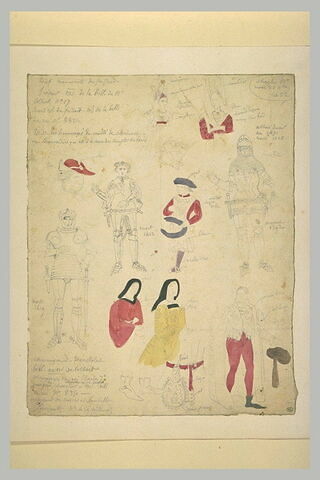 Feuille d'études de costumes du Moyen-Age