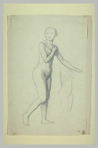 Etudes de femme nue, marchant ; torse et cuisse de femme