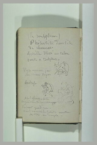 Croquis de compositions antiques et annotations manuscrites