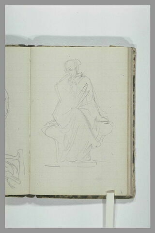 Une figure drapée, assise, jambes croisées