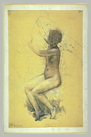 Femme nue, assise, la tête baissée, les bras rejetés en arrière, image 2/2