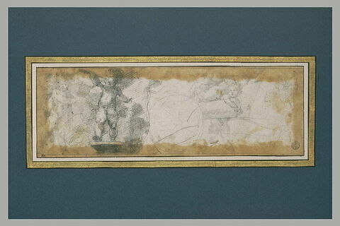 Putti  jouant autour d'un canon ; femme de profil vue en buste, image 2/2