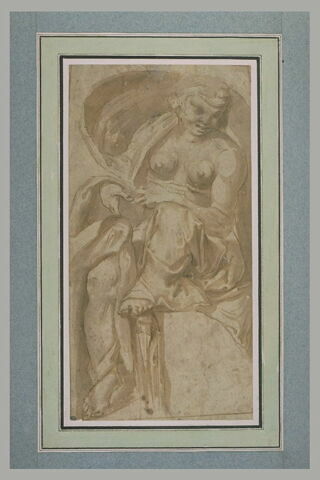 Femme à demi nue, assise, appuyée sur un genou, tournée vers la droite, image 2/2