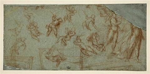 Etudes de putti et deux figures debout