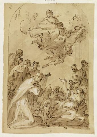 Saints et figures adorant une apparition de la Vierge