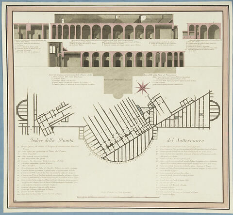 Plan des souterrains des Thermes de Titus avec une légende en italien