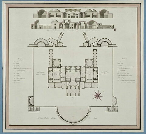 Plan du rez-de-chaussée des Thermes de Titus, et élévation, image 2/2