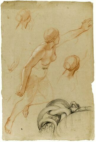 Femme nue, volante, vue de profil