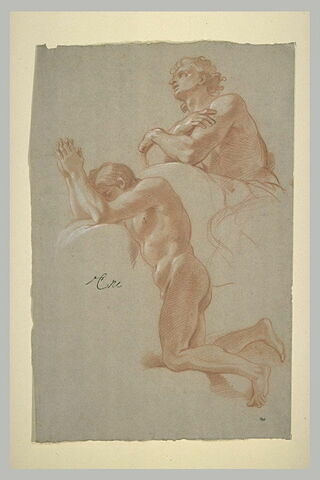 Deux hommes nus, en adoration