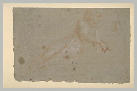 Femme nue, casquée, assise