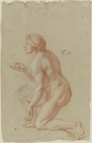 Femme nue, un genou à terre