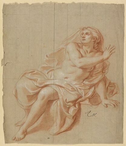 Femme demi-nue, assise