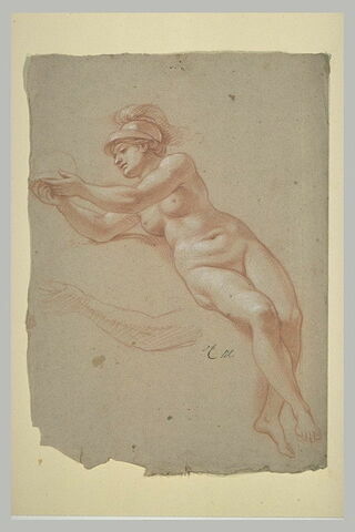 Femme nue, casquée, à demi-assise : Minerve ; reprise du bras, image 2/2