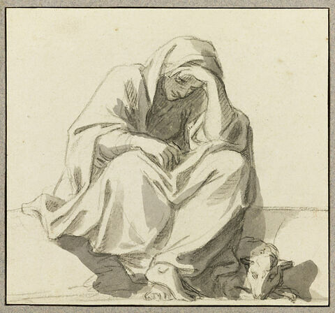 Une femme affligée, assise