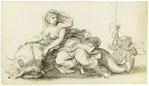 Nymphe assise sur un dauphin