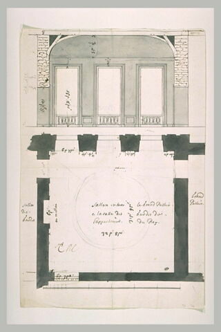 Plan et élévation du salon de Diane à Versailles