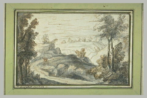Paysage s'ouvrant entre deux grands arbres : Cormeil