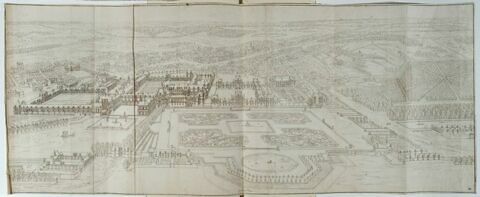 Vue perspective du château et du jardin de Fontainebleau