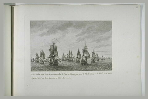 Jean Bart rentre à Dunkerque avec la flotte de grains et trois vaisseaux