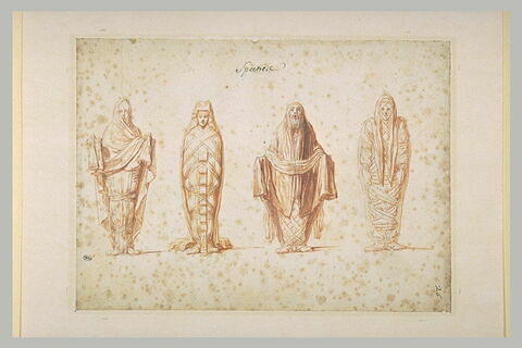 Quatre spectres, le corps entouré de bandelettes, drapés dans des manteaux, image 2/2