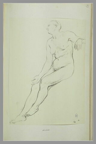 Etude de femme nue assise, le visage de profil