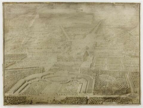 Vue topographique du château de Versailles depuis les jardins