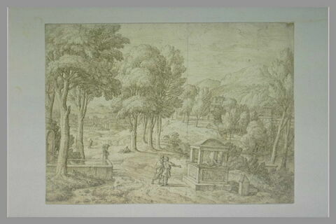 Paysage avec un tombeau et six personnes, image 2/2