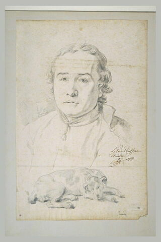 Portrait du père Ruffin, théatin, en buste de face, et étude de chien couché, image 2/2