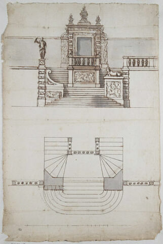 Projet d'escalier extérieur, élévation et plan