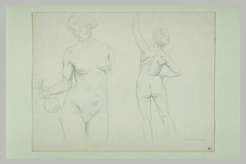 Femme nue, de face, jusqu'aux genoux et femme nue, debout, vue de dos