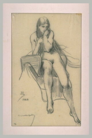 Femme nue, assise sur une selle, de face, image 2/2