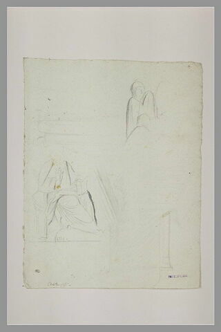 Homme drapé, assis, tenant un volume ; figures ; architectures d'Amalfi