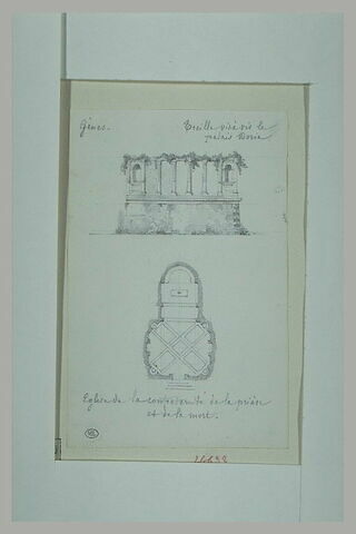 Portique en ruines ; plan d'église à, Gênes