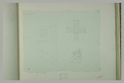 Cortone : plan ; croix ; tombeau étrusque