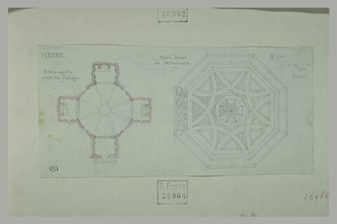 Sienne : plan d'une église ; Sienne : pavé de la cathédrale