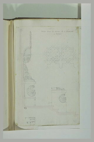 Stalles, et fragment de pavement dans le choeur de St François à Assise