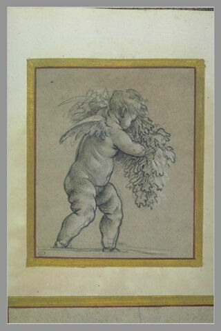 Putto se retournant, portant du feuillage, image 3/3