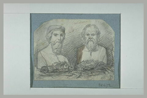 Deux bustes antiques : Socrate et Platon