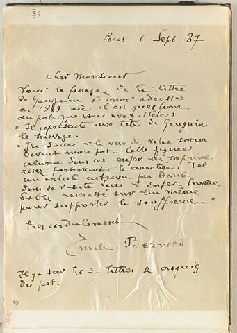 Lettre d'Emile Bernard à Schuffenecker (?)