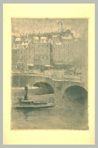 Vue partielle du Pont-Neuf, avec un bateau au premier plan