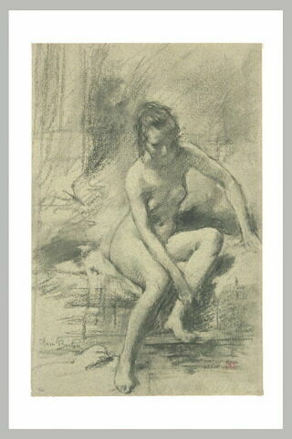 Femme nue assise au bord de l'eau