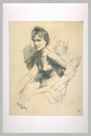 Femme nue, assise, de trois quarts vers la gauche