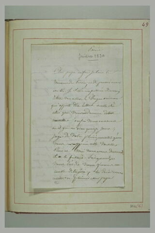 Lettre de Théodore Chassériau à son père, Benoît Chassériau