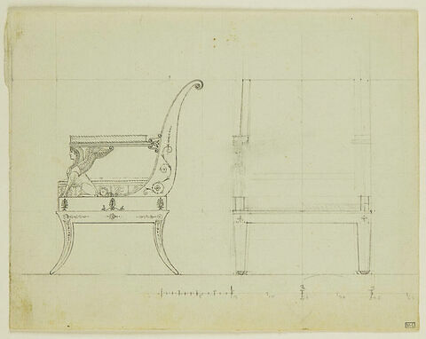 Projet de chaise avec sphinge : élévations