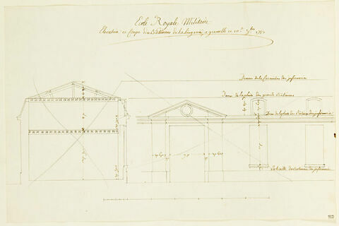 Paris, Ecole militaire, Lingerie : élévation et coupe