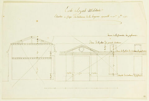 Paris, Ecole militaire, Lingerie : élévation et coupe