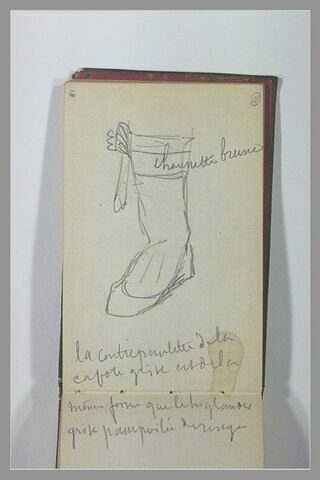 Note manuscrite ; botte et chaussette